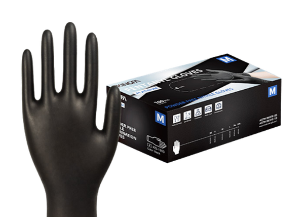 Imagen de Guantes 100% Nitrilo Grado Médico Descartables Negros Talle S Kingfa