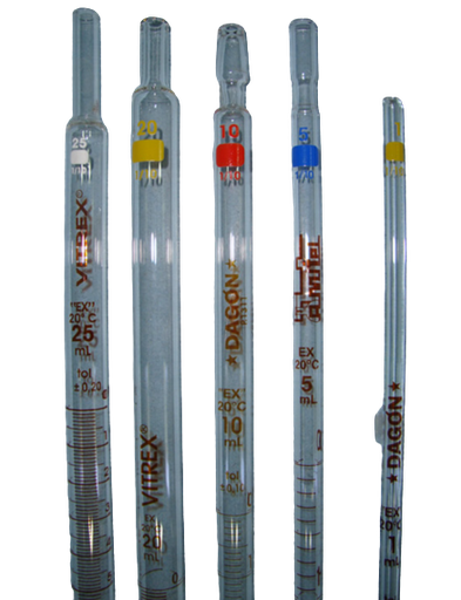 Imagen de Pack de 5 Pipetas Graduadas Serológicas 25 mL 1/10  Tolerancia 0.100 Clase "A"