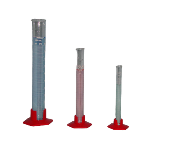 Imagen de Pack de 3 Probetas Graduadas con Base Plástica 100 mL Tolerancia 0,50 Clase "A"