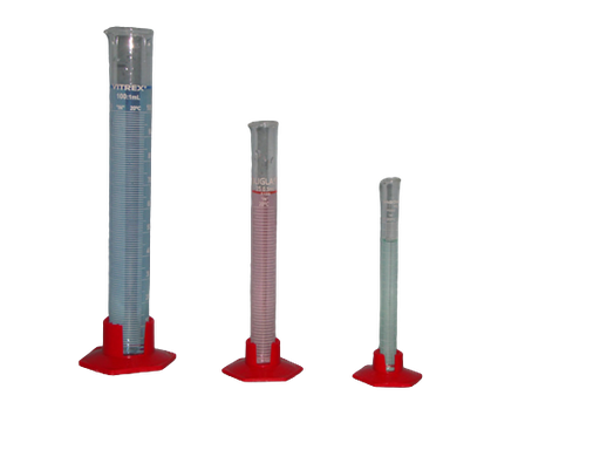 Imagen de Pack de 3 Probetas Graduadas con Base Plástica 250ml Tolerancia 1,0 Clase "A"