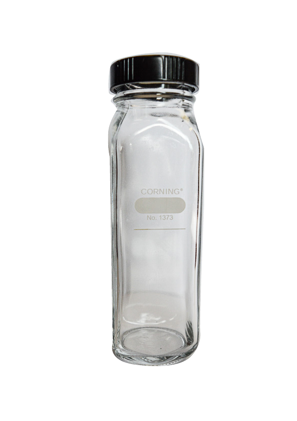 Botella Aforada Cuadrada de Boca Ancha con Tapa Rosca Corning